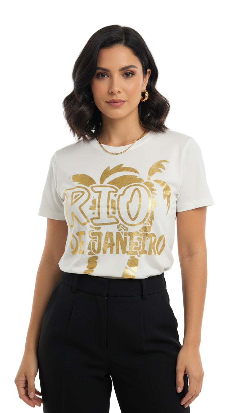 T Shirt Rio de Janeiro Dourado